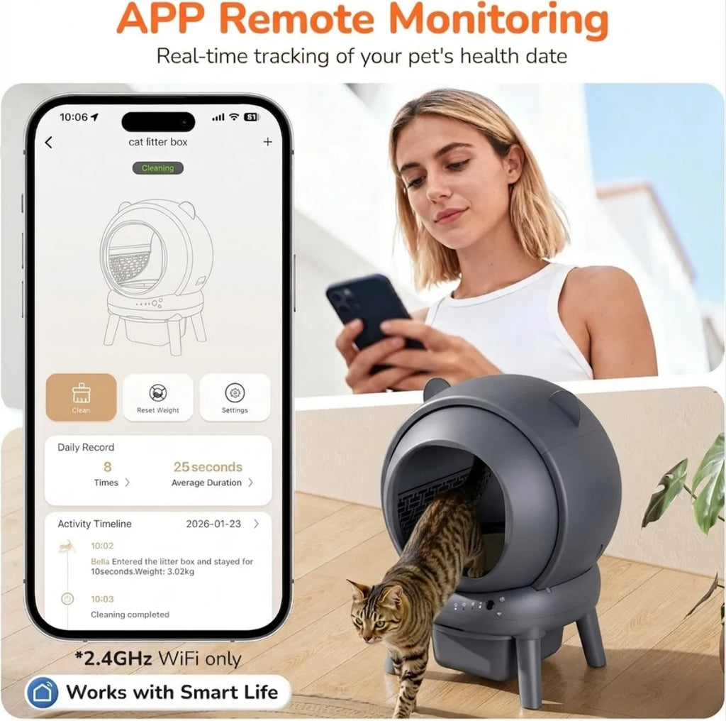 Self-Cleaning Cat Litter Box Smart Automatic Litter Box for Multiple Cats Large Capacity Self-Cleaning Design with App Control