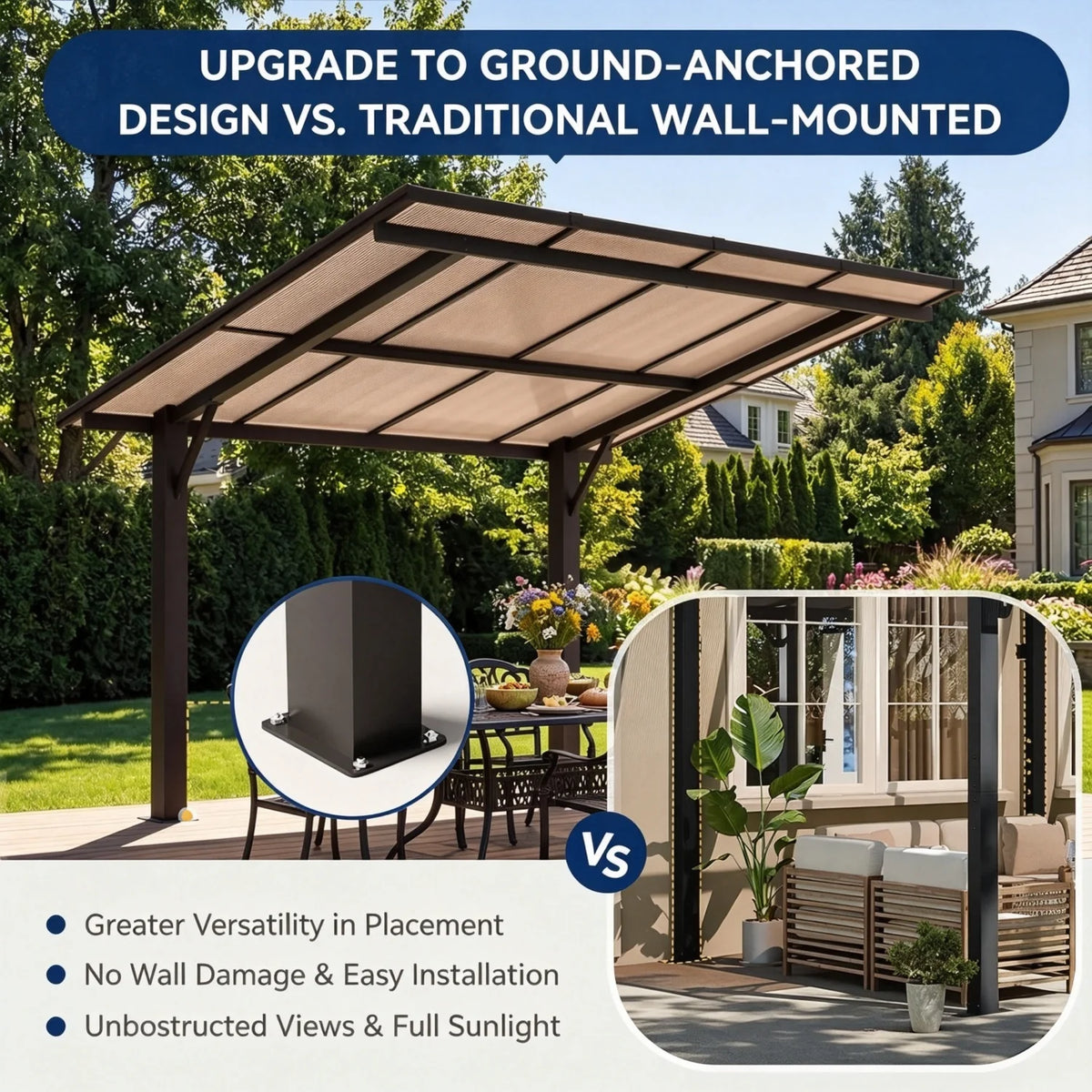 Nordivale 8x10ft Hard Top Gazebo Freestanding Metal Pergola With 4.72 Inch Thick Support Posts Heavy Duty Outdoor Carport Shelter For Patio Backyard