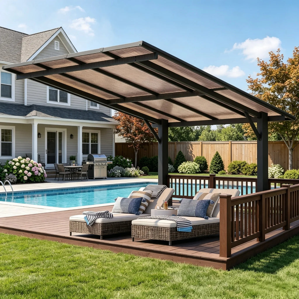 Nordivale 8x10ft Hard Top Gazebo Freestanding Metal Pergola With 4.72 Inch Thick Support Posts Heavy Duty Outdoor Carport Shelter For Patio Backyard