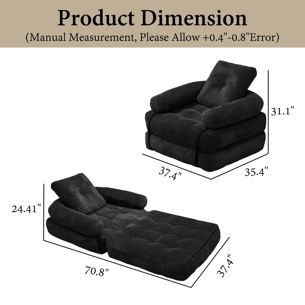 70.8" Oversized Corduroy Recliner Chair, Black Striped Chenille Single Sofa, Plush Deep Seat Lounge Armchair for Living Room Bedroom