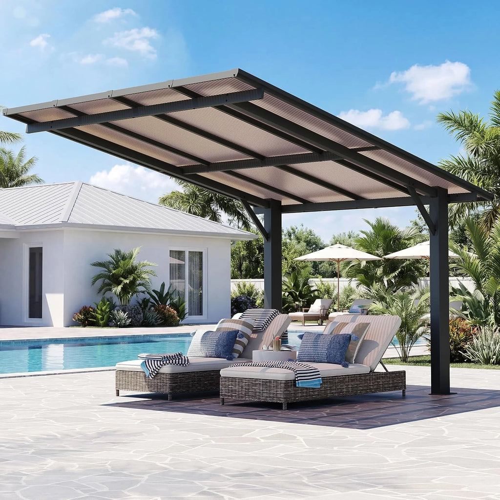 Nordivale 8x10ft Hard Top Gazebo Freestanding Metal Pergola With 4.72 Inch Thick Support Posts Heavy Duty Outdoor Carport Shelter For Patio Backyard