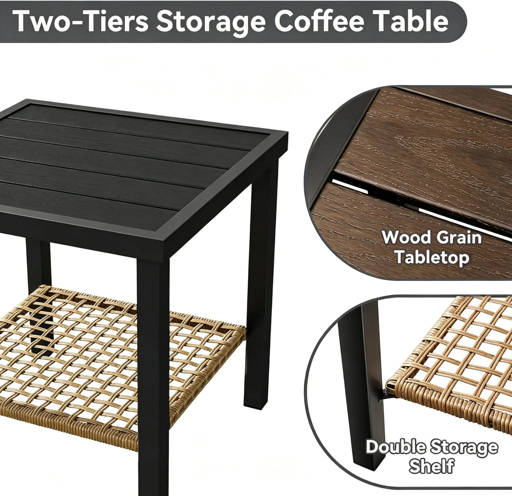 3 Piece Outdoor Rocking Bistro Set Patio Furniture With Coffee Table And Thick Cushions Wicker Rocking Chairs Set Of 2 For Garden Balcony Backyard Poolside Beige