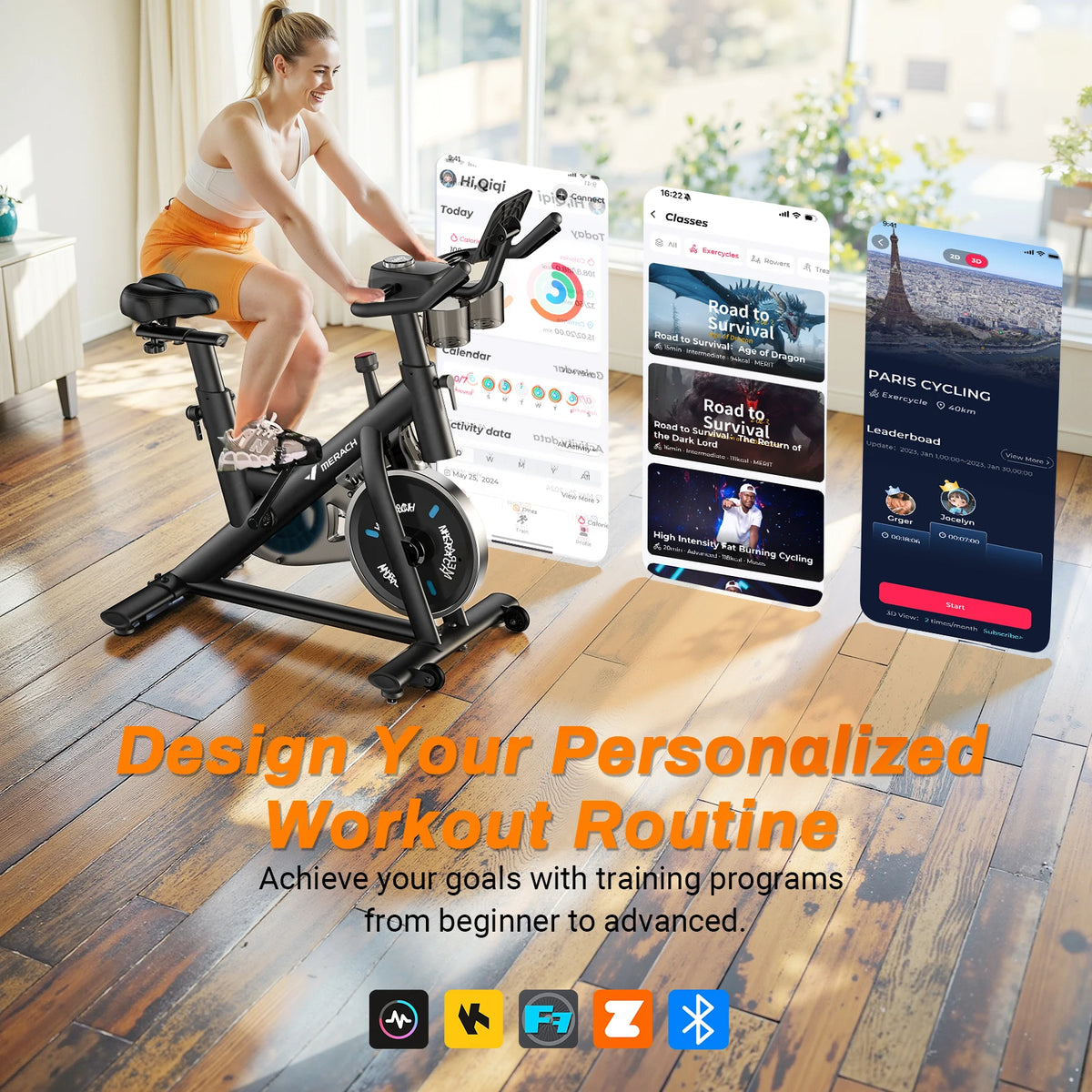 MERACH Exercise Bike Brake Pad Stationary Bike Low Noise Indoor Cycling Bike 270lbs Weight Capacity Tablet Mount Fitness Courses