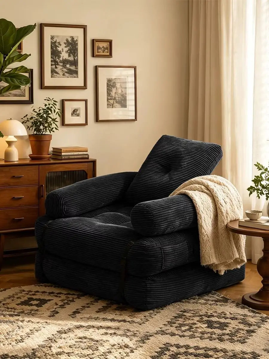 70.8" Oversized Corduroy Recliner Chair, Black Striped Chenille Single Sofa, Plush Deep Seat Lounge Armchair for Living Room Bedroom