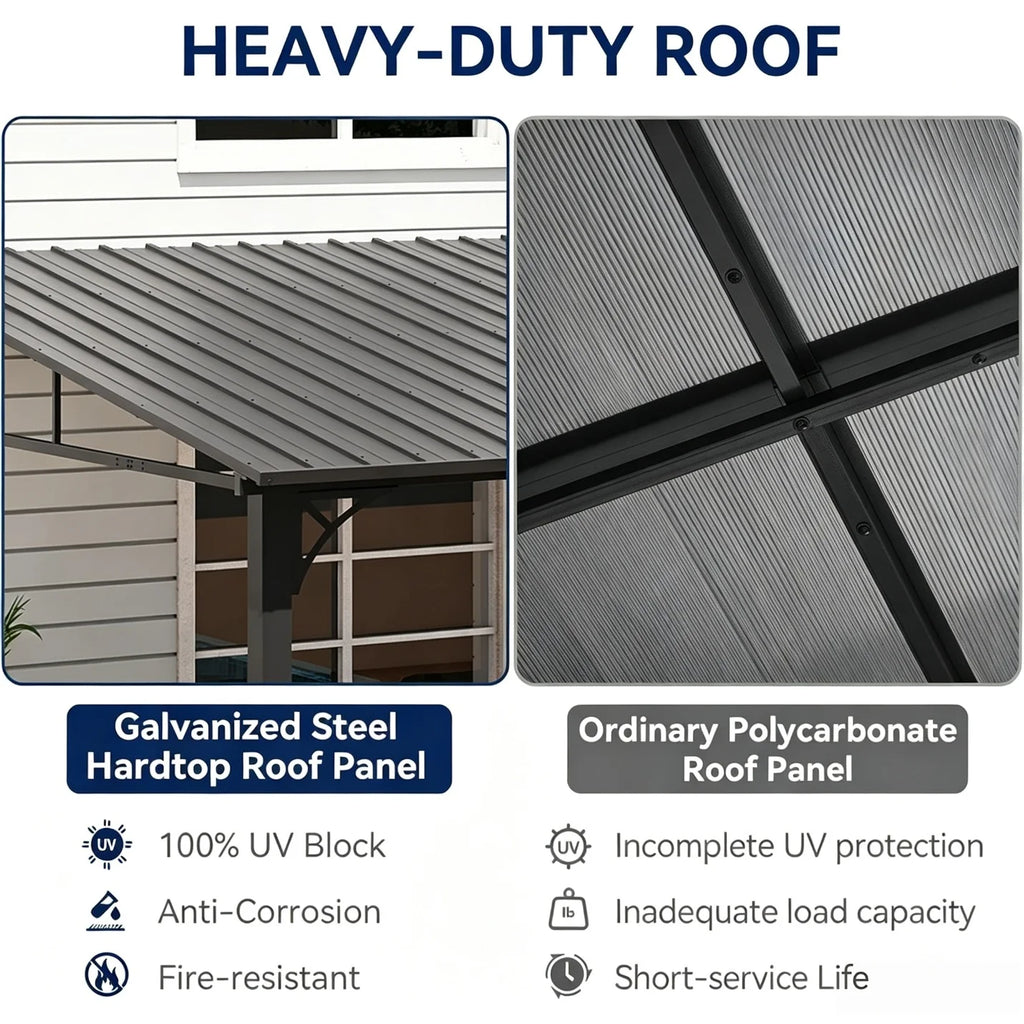 Nordivale 10'x14' Wall Mounted Pergola Gazebo Dark Sloped Galvanized Steel Roof Lean-To Canopy Heavy Duty Outdoor Awning Shelter for Patio Porch Backyard