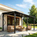 Nordivale 10'x14' Wall Mounted Pergola Gazebo Dark Sloped Galvanized Steel Roof Lean-To Canopy Heavy Duty Outdoor Awning Shelter for Patio Porch Backyard