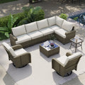 Nordivale Luxury Patio Furniture Set 9 Piece Outdoor Sectional Sofa All Weather Thickened Cushions Swivel Rocker Chairs Beige