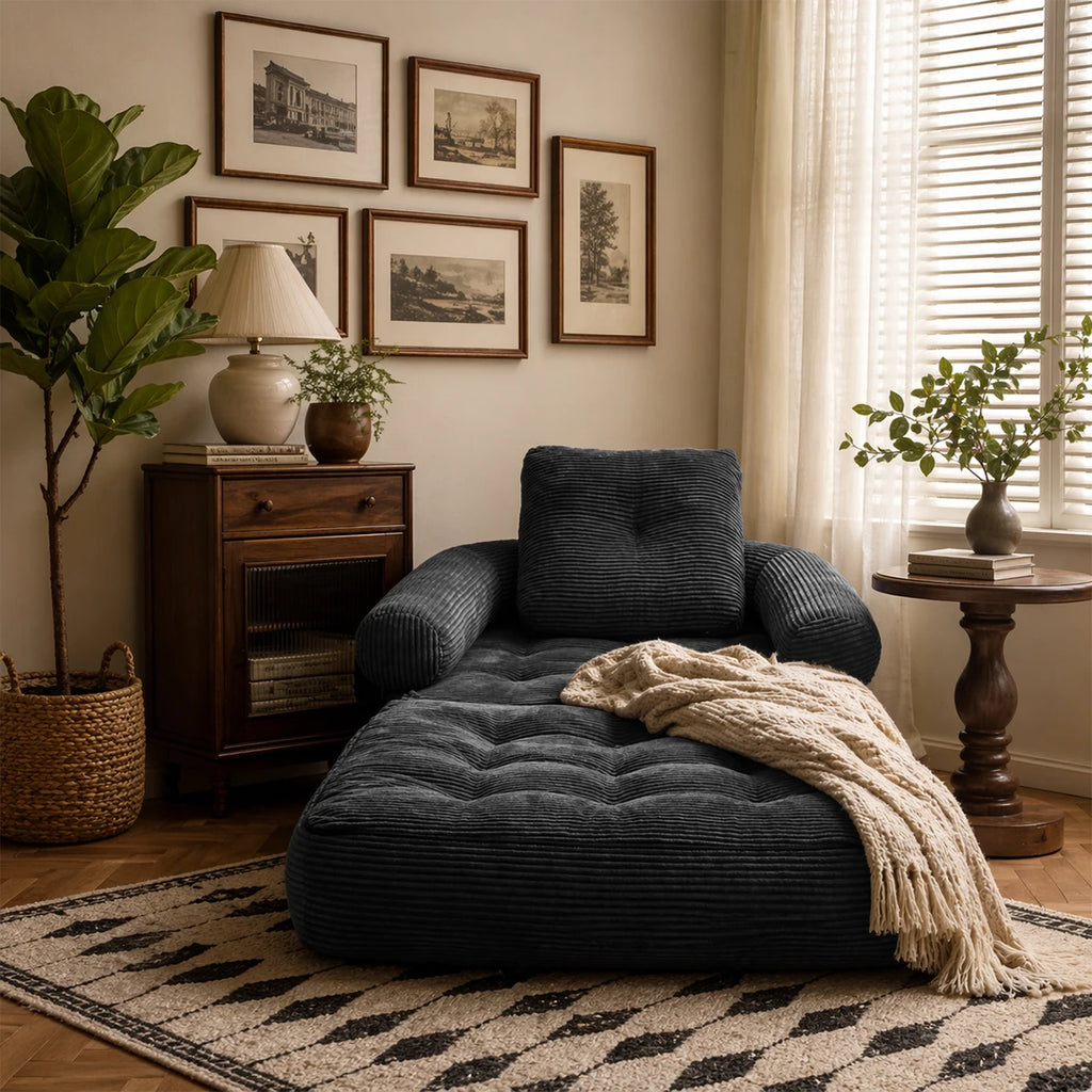 70.8" Oversized Corduroy Recliner Chair, Black Striped Chenille Single Sofa, Plush Deep Seat Lounge Armchair for Living Room Bedroom
