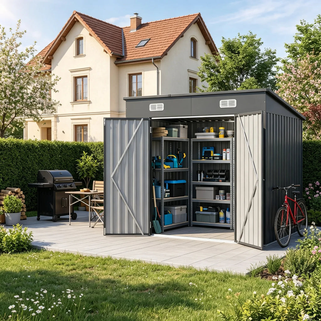 12x4ft Lean To Shed And Hardtop Gazebo Black 6x3.5ft Metal Storage Shed With Pergola 2 In 1 Garden Tool Shed For Patio Backyard Deck