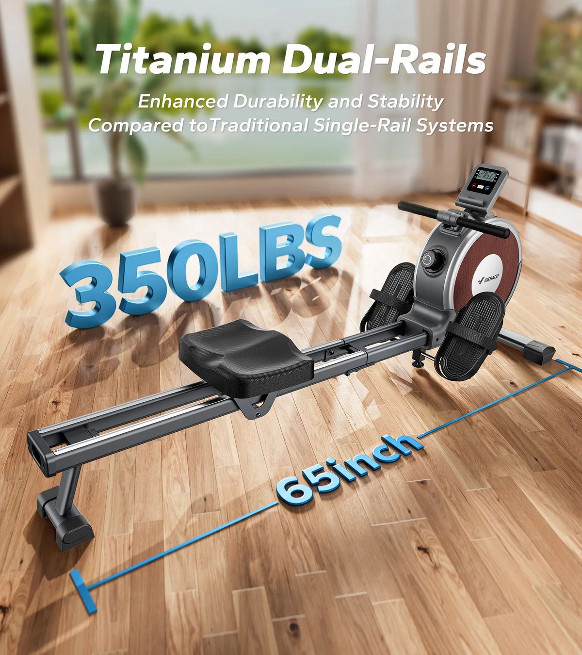 MERACH Rowing Machine Magnetic Rower Machine for Home 16 Levels Quiet Resistance Dual Slide Rail Max 350lb Weight Capacity  R02
