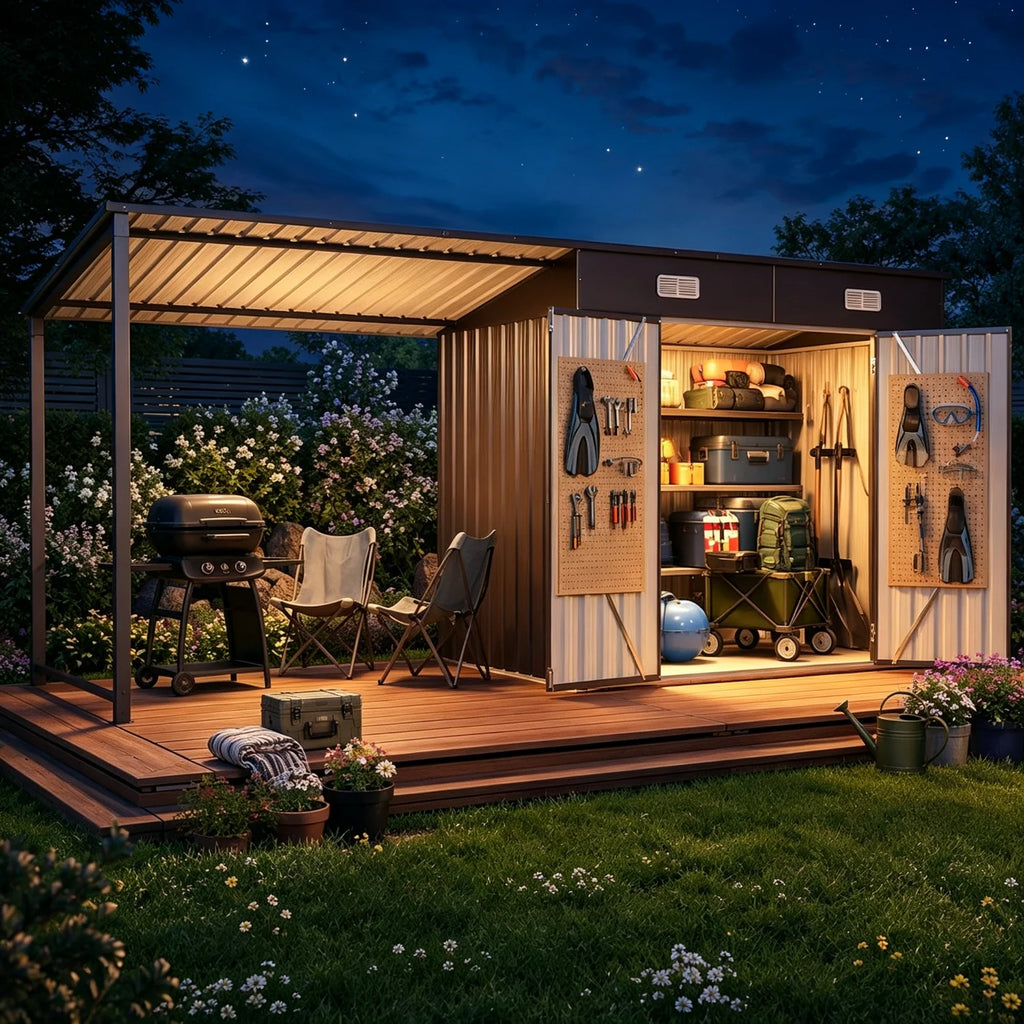 12x4ft Lean To Shed And Hardtop Gazebo Black 6x3.5ft Metal Storage Shed With Pergola 2 In 1 Garden Tool Shed For Patio Backyard Deck