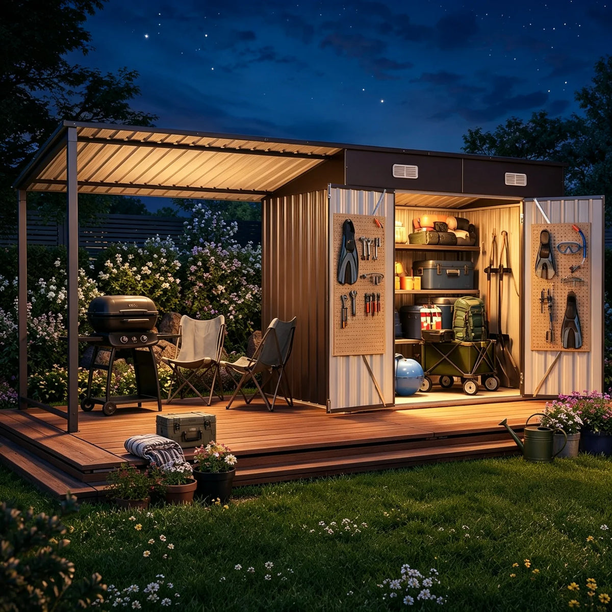 12x4ft Lean To Shed And Hardtop Gazebo Black 6x3.5ft Metal Storage Shed With Pergola 2 In 1 Garden Tool Shed For Patio Backyard Deck