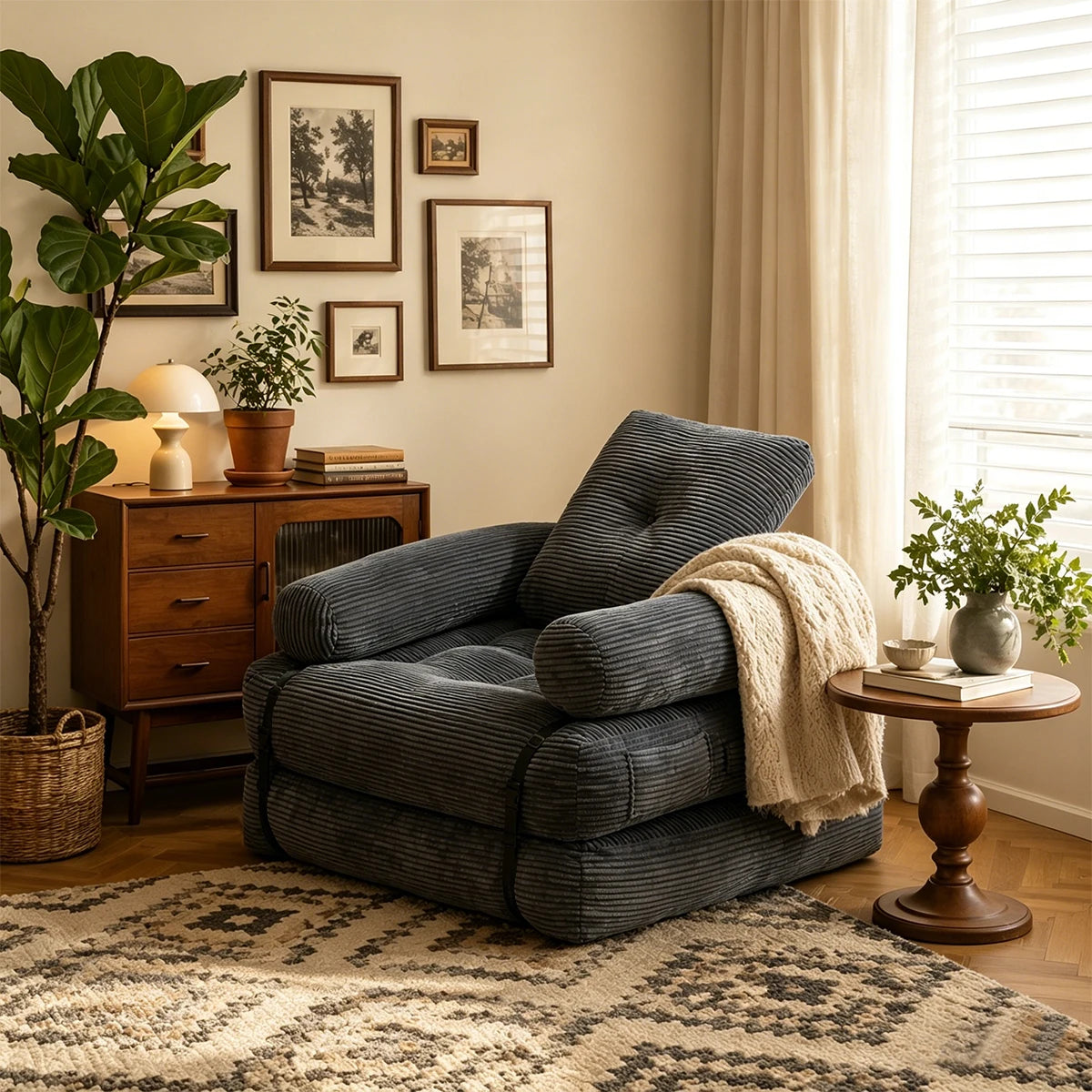 70.8" Oversized Corduroy Recliner Chair, Black Striped Chenille Single Sofa, Plush Deep Seat Lounge Armchair for Living Room Bedroom