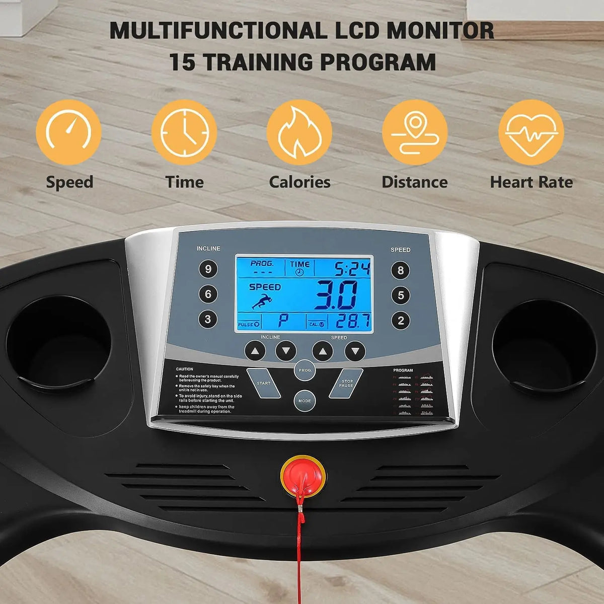 Treadmill with Auto Incline Folding Electric Running Machine 17'' Electric Treadmills 2.5HP/8.5MPH with 15 Training Programs
