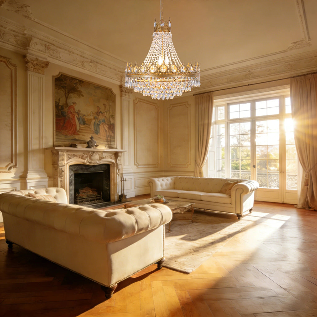 9-light Gold French Empire Antique Farmhouse  Crystal Chandelier Ceiling Light Fixture for Dining Living Room, Bedroom, Kitchen