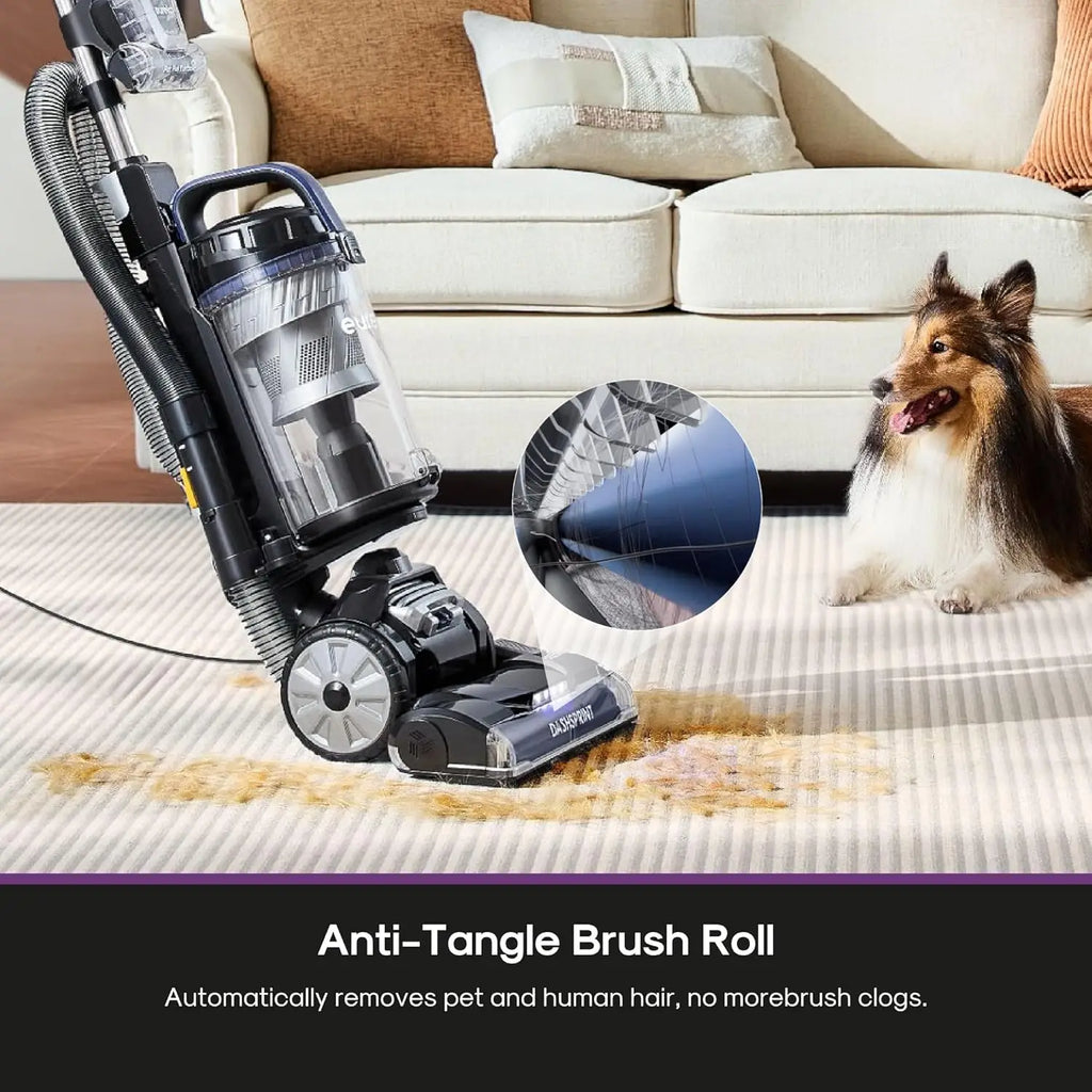 Powerful Upright Vacuum Cleaner for Carpets and Hard Floors, Dual Cyclone Suction, Swivel Steering, Anti-Tangle Brush