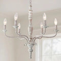 6-Lights French Country Chandelier for Dining Room, Living Room, Kitchen Island, Bedroom Distressed Wood, White, Vintage Modern