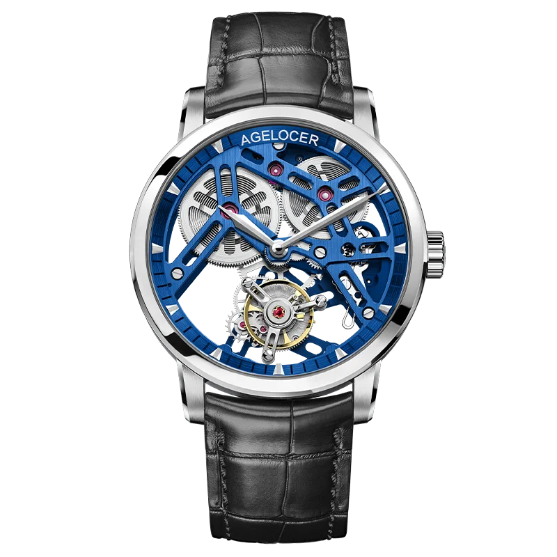 AGELOCER Original Tourbillon Watch Men's Business Formal Luxury Skeleton Manual Mechanical Watch Birthday Gift for Men