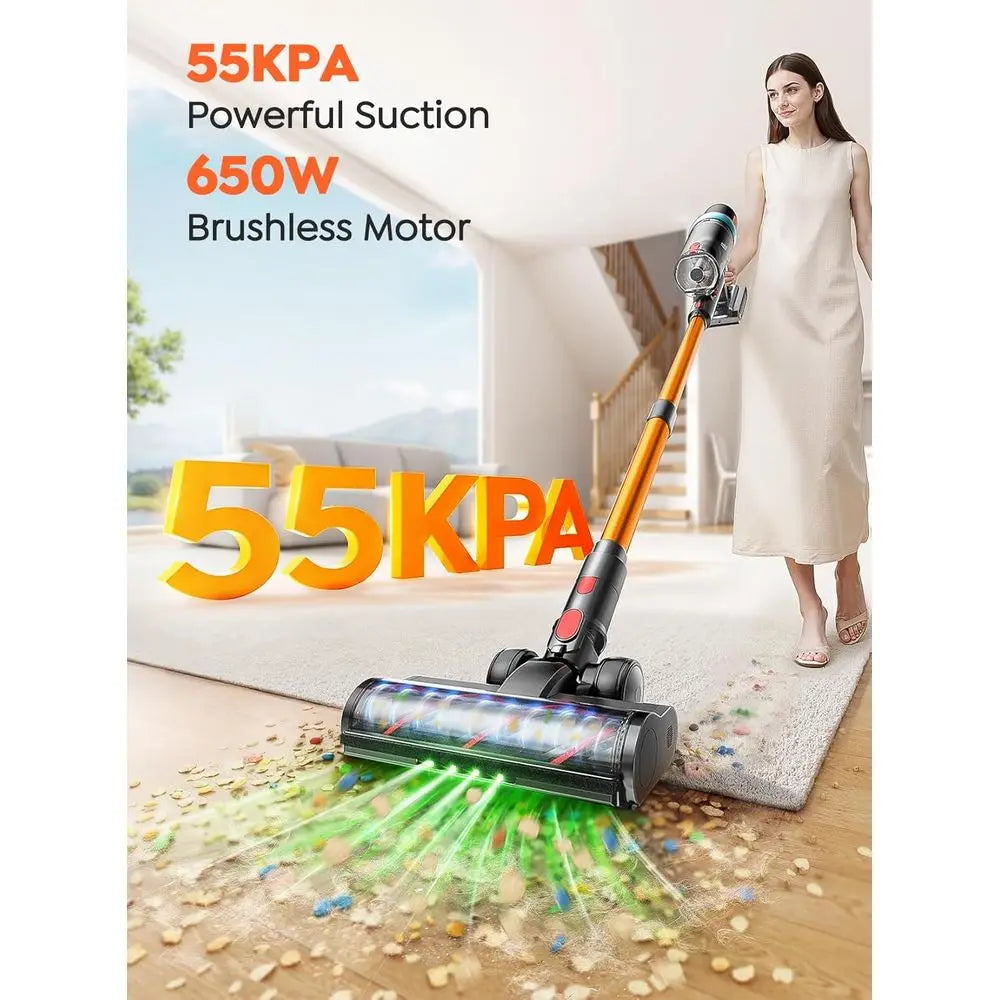 650W 55KPA Cordless Vacuum Cleaner, 70-Minute Runtime, Extendable Hose, LED Touch Screen, Auto Mode for All Floor Types
