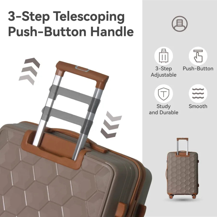 3-Piece Luggage Set for Business and Travel: Lightweight Brown Suitcases with Rolling Wheels, TSA Lock, Molded Corners, Carry-O