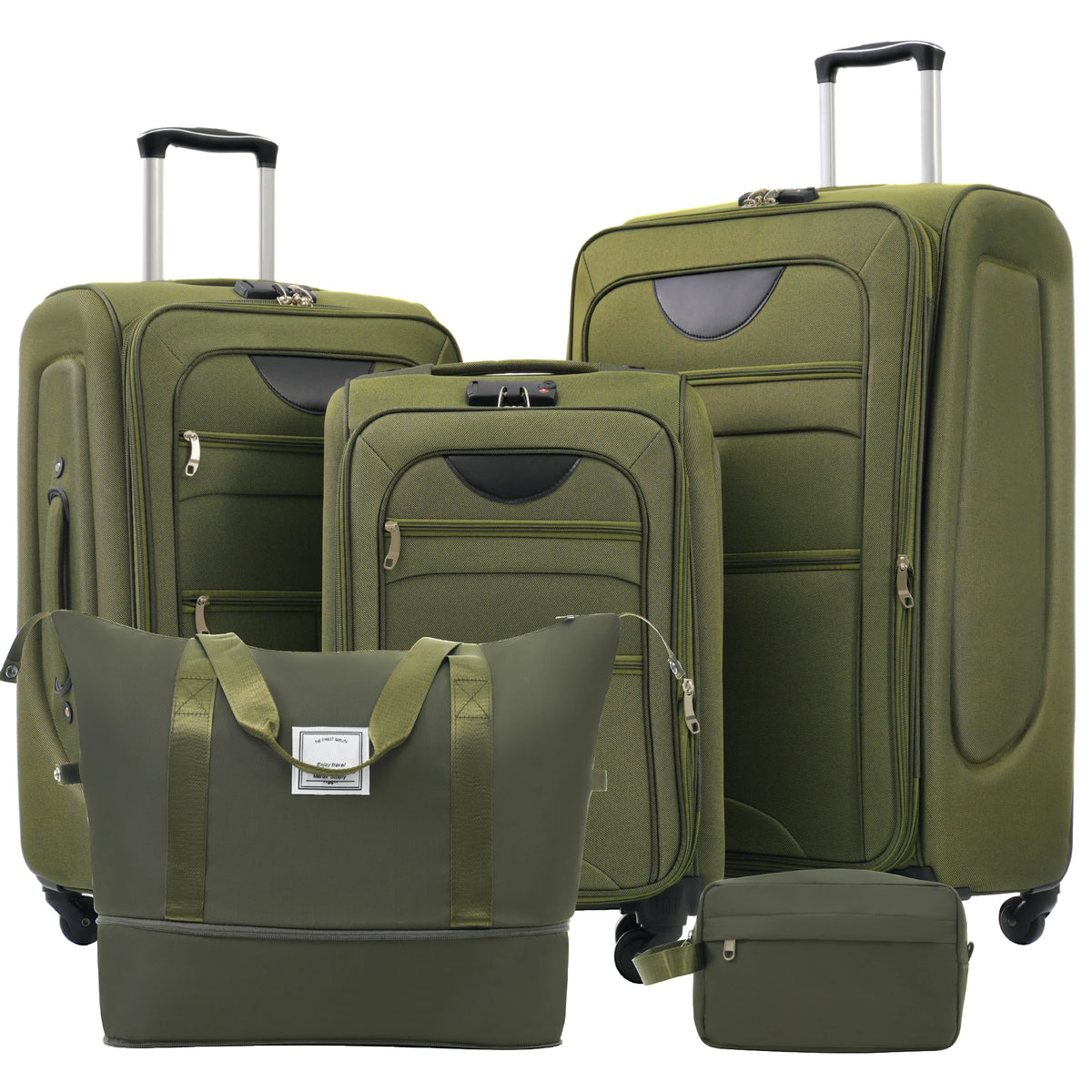 Softside Luggage Expandable 5 Piece Set Suitcase with Duffel Bag Upright Spinner Softshell Lightweight Luggage Travel Set