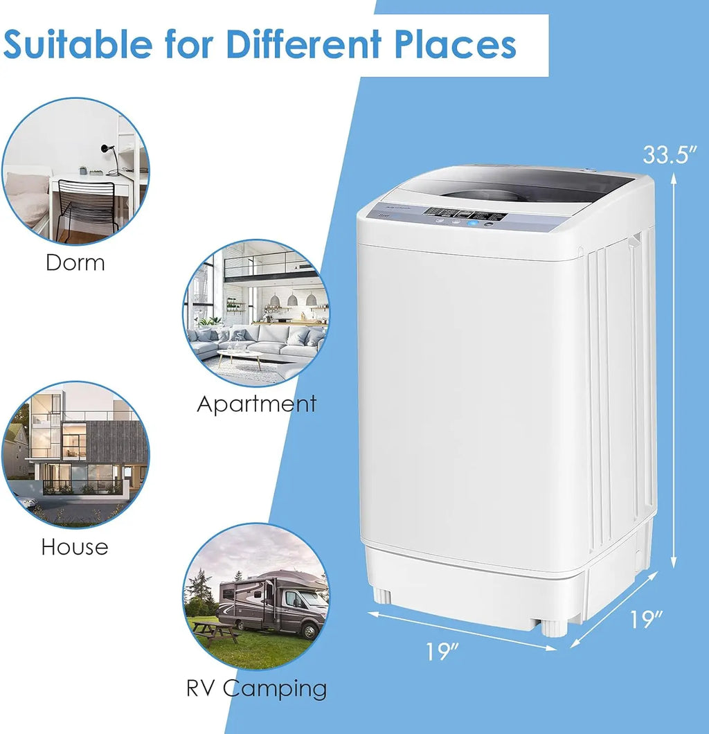 Portable Compact Washing Machine, 12lbs Capacity, Full-Automatic with Drain Pump, 10 Programs & 8 Water Levels