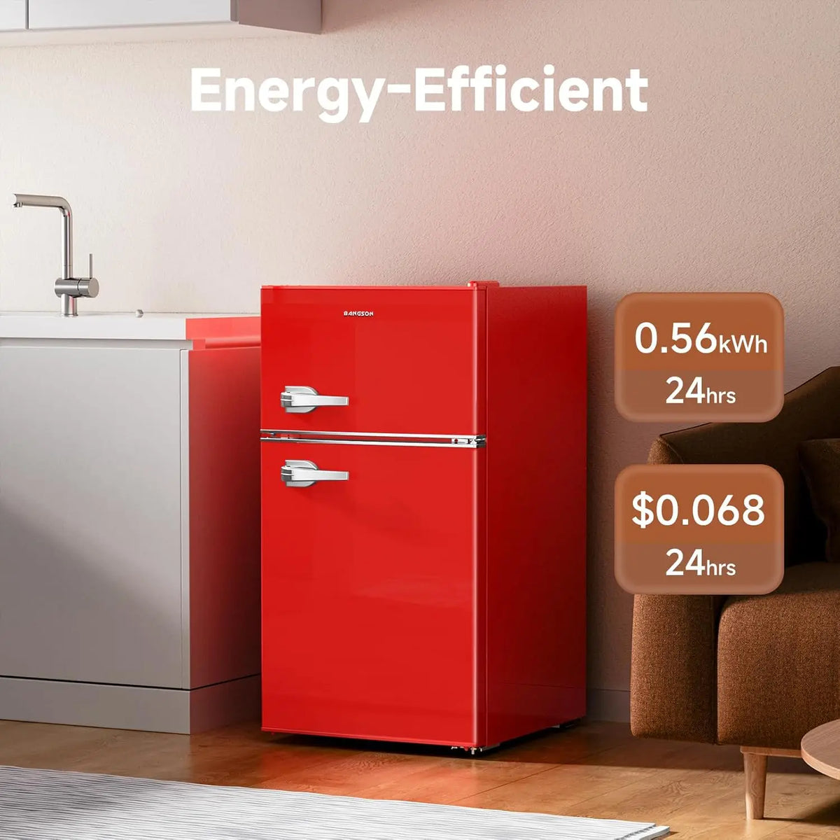 Mini Fridge with Freezer Bedroom, 2 Door Office Small Refrigerator, Door Handle, Bottle Opener,