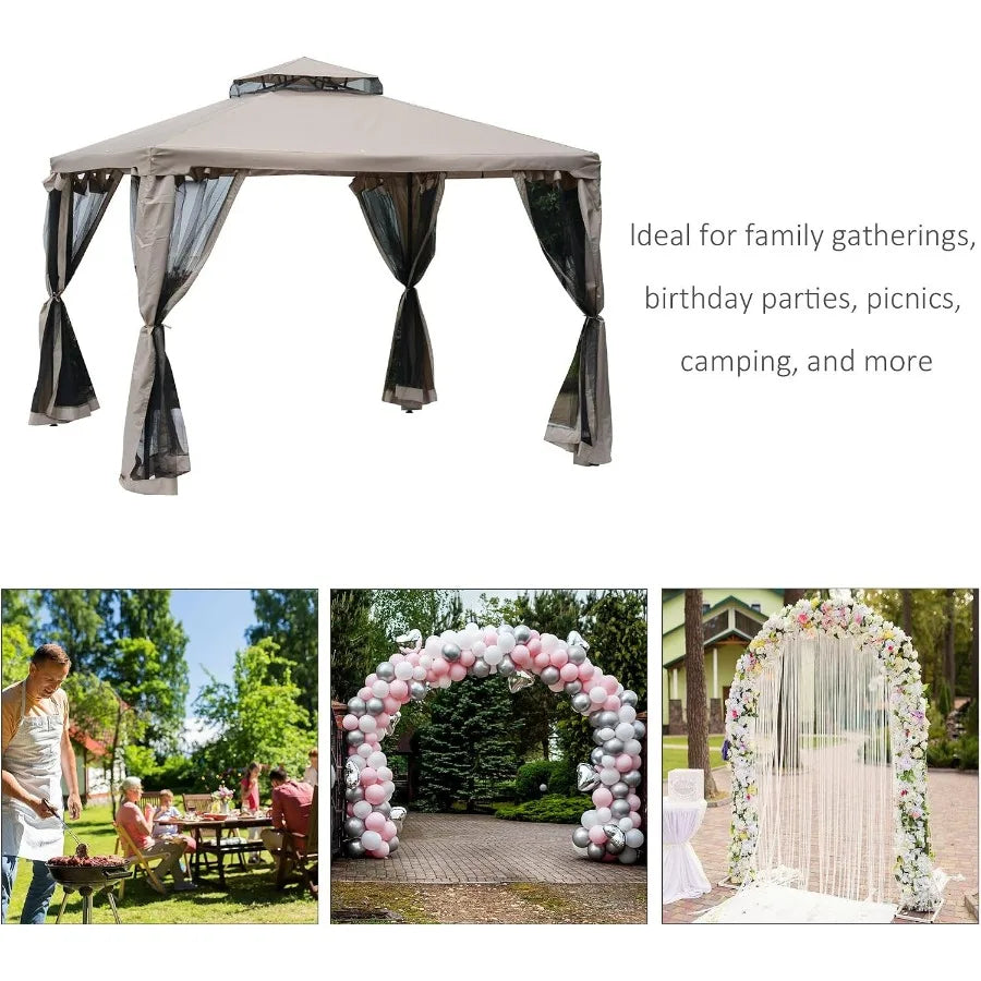 9.6' x 9.6' Patio Gazebo Outdoor Canopy with Netting