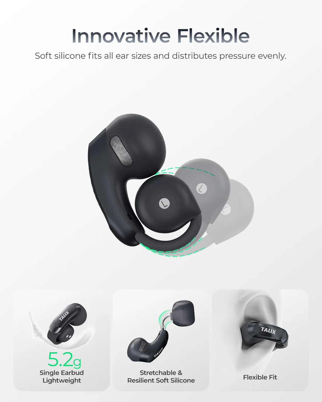 TALIX AuraHalo G1 Clip-On Earbuds 5.3 Bluetooth Wireless Open-Ear Earbuds Noise Cancelling Ultra-Light 4 Mics Immersive Sound