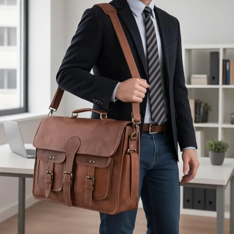 Leather Messenger Bag for Men and Women 18 inch Large Vintage Leather Briefcase Laptop Shoulder Bag Unisex Crossbody Messenger