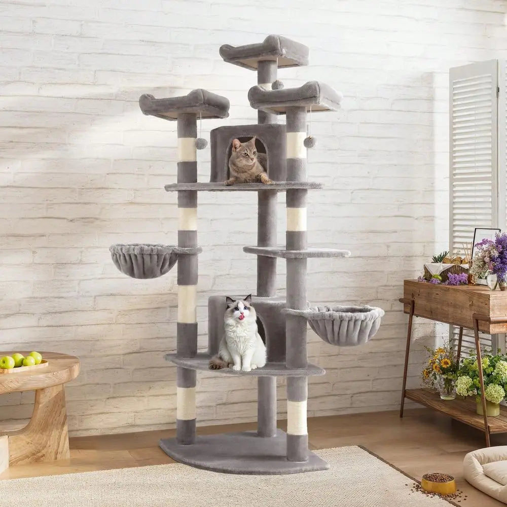 Cat Tree Rascadores Para Gatos Cat Supplies 73in FanShaped Corner Cat Tower For Save Space, MultiLevel Tall Cat Tree For Indoor