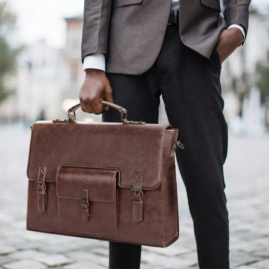 Men's Vintage Leather Messenger Bag: Waterproof 15.6" Laptop Briefcase, Large Satchel for Office & Travel.