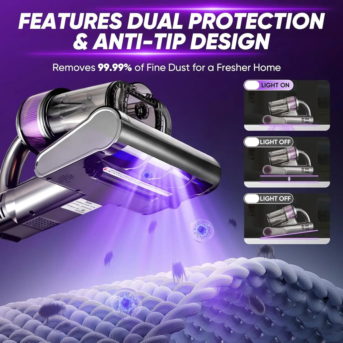 Handheld Bed Vacuum Cleaner with 16KPa Suction, Heated Air, HEPA Filter for Mattress Sofa Cleaning