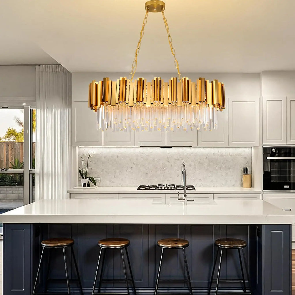 Crystal Chandeliers for Dining Room,Gold Chandeliers Modern Crystal Chandelier Pendant Light Fixture 8 Lights