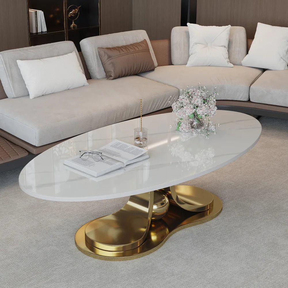 Italian Minimalist Sculptural Coffee Table, Stainless Steel Base Creative Living Room Center Tea Table, Custom Home Furniture