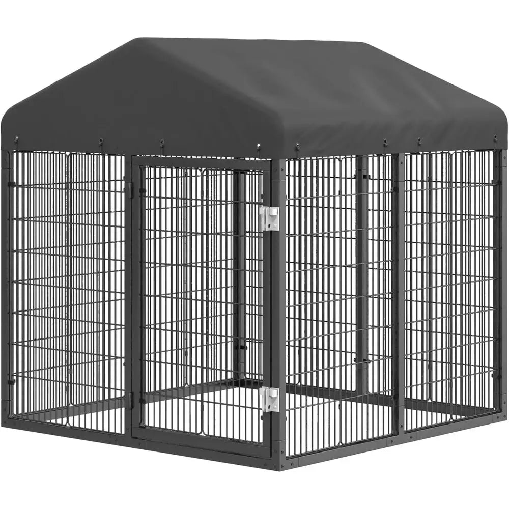 Sturdy Outdoor Dog Cage with Roof, Heavy-Duty Galvanized Steel Kennel with Double Safety Locks (4.5ft x 4ft x 4.2ft)
