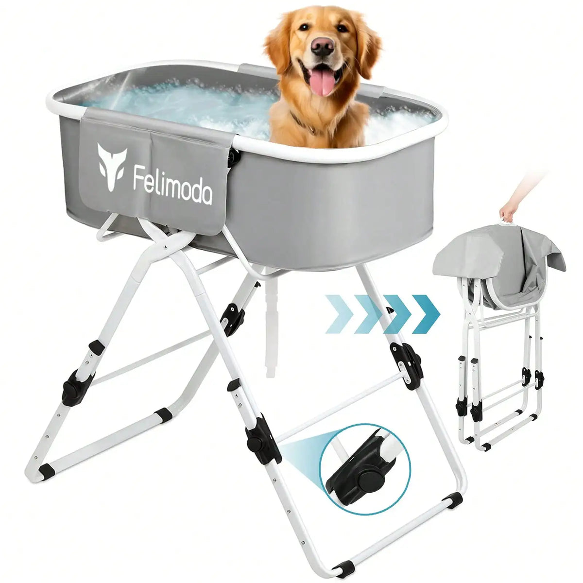 Elevated Dog Bathtub Large Dogs Foldable Pet Bathing Station 5 Adjustable Heights