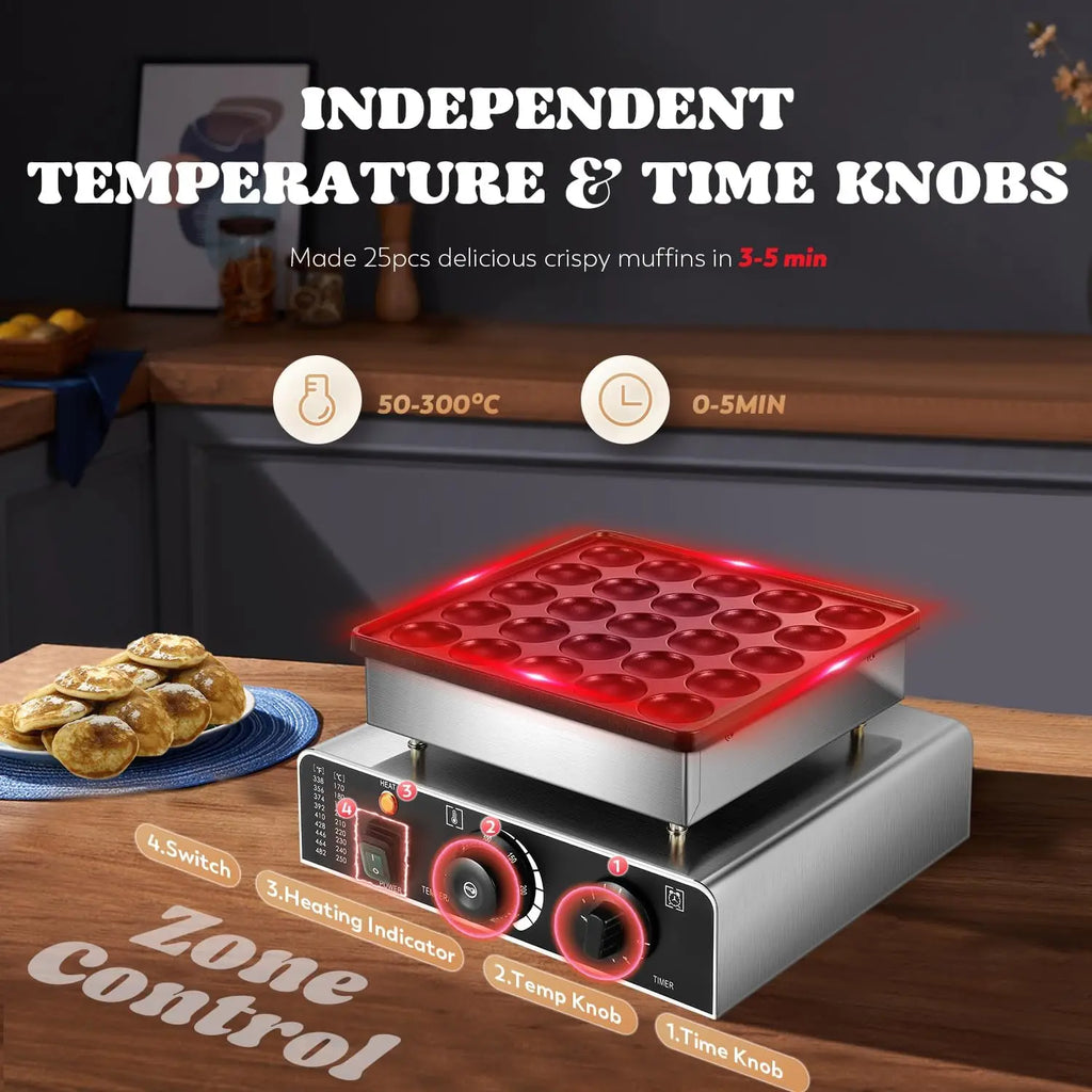 Mini Pancake Maker Machine, 25PCS Non-Stick Electric Baker for Home Kitchen or Cafe, 110V