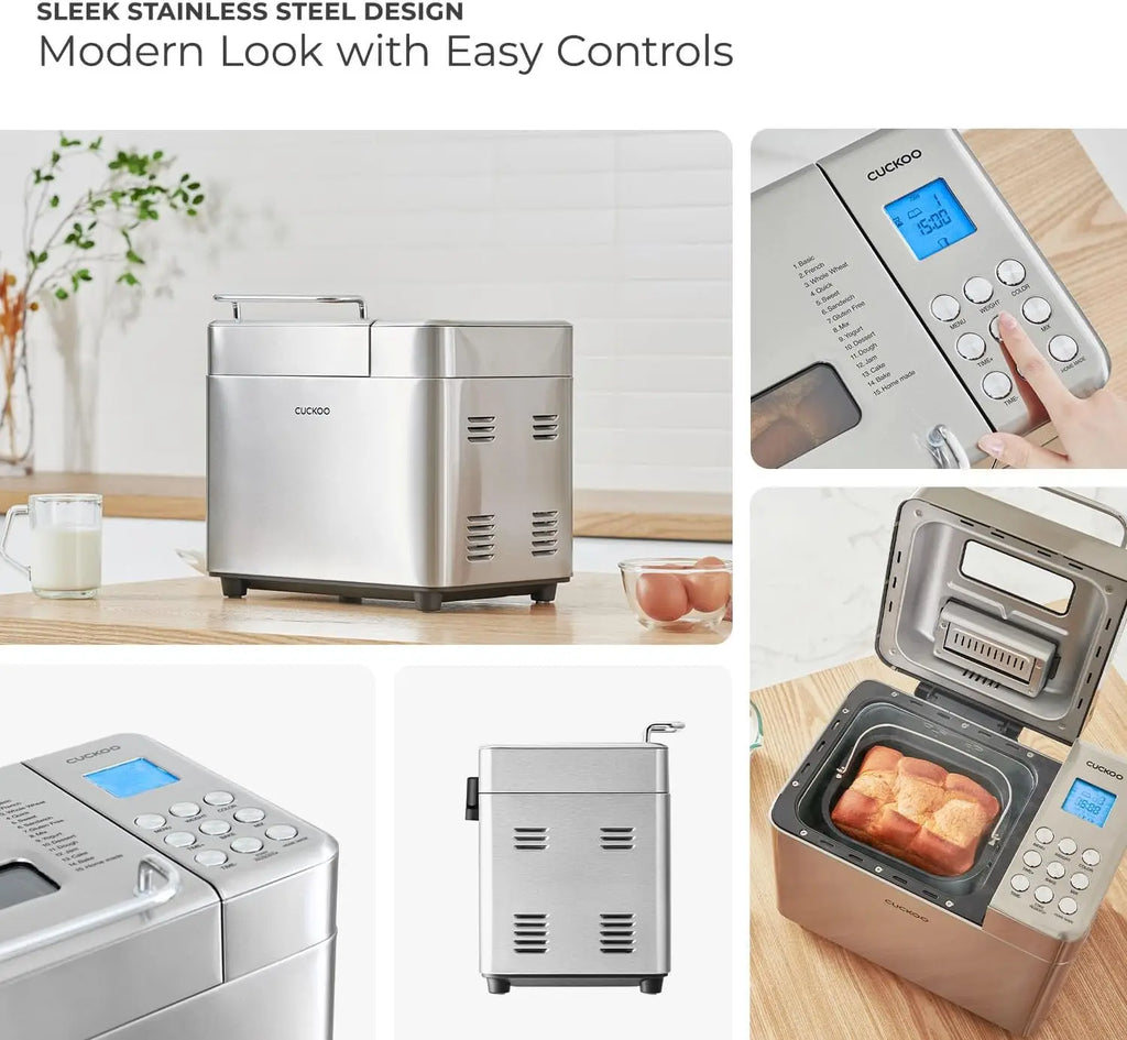 Bread Maker Machine with 15 Menu Options, 2 lbs Automatic Fruit & Nut Dispenser, 3 Crust Colors, Fast Baking, Gluten-Free
