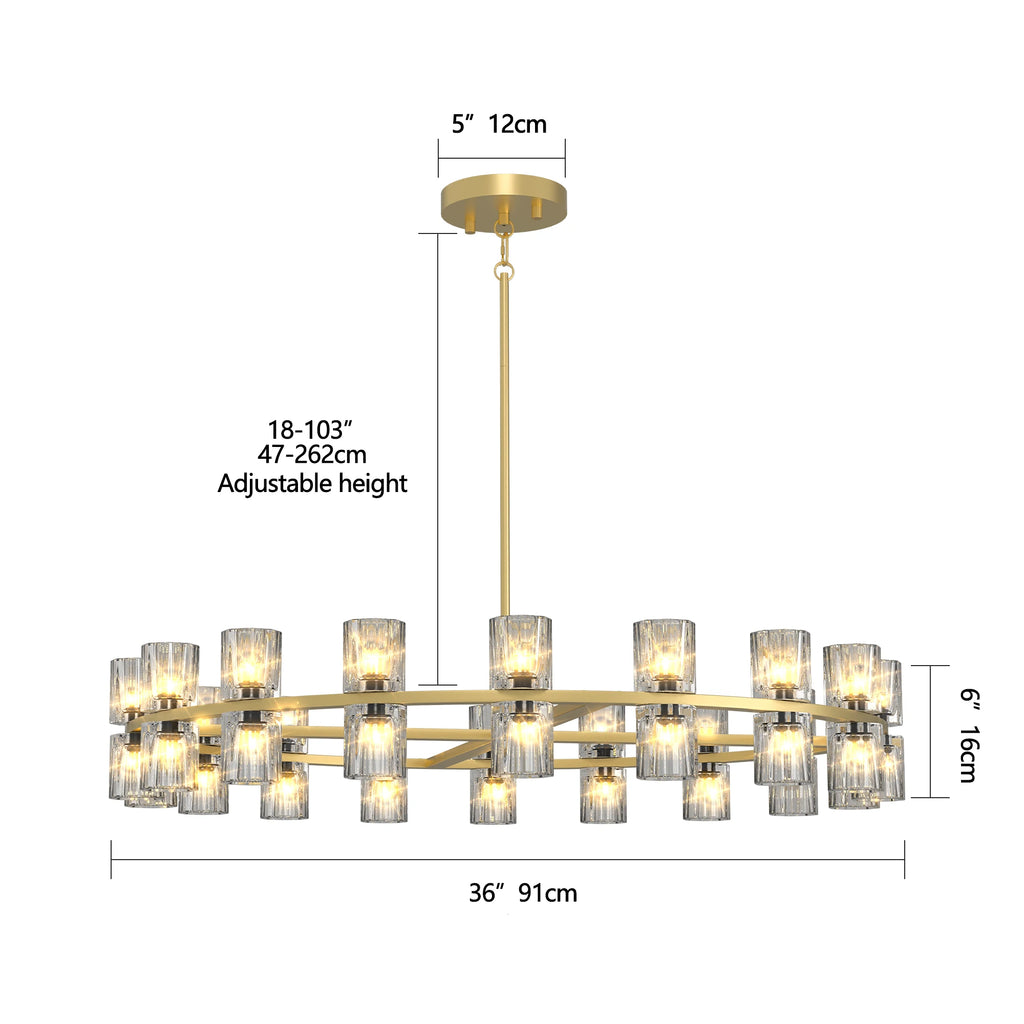 Dining Chandelier over Table, Suitable for 36-Inch K9 Crystal Chandeliers, Gold Round Chandelier for Dining Room, Living Room