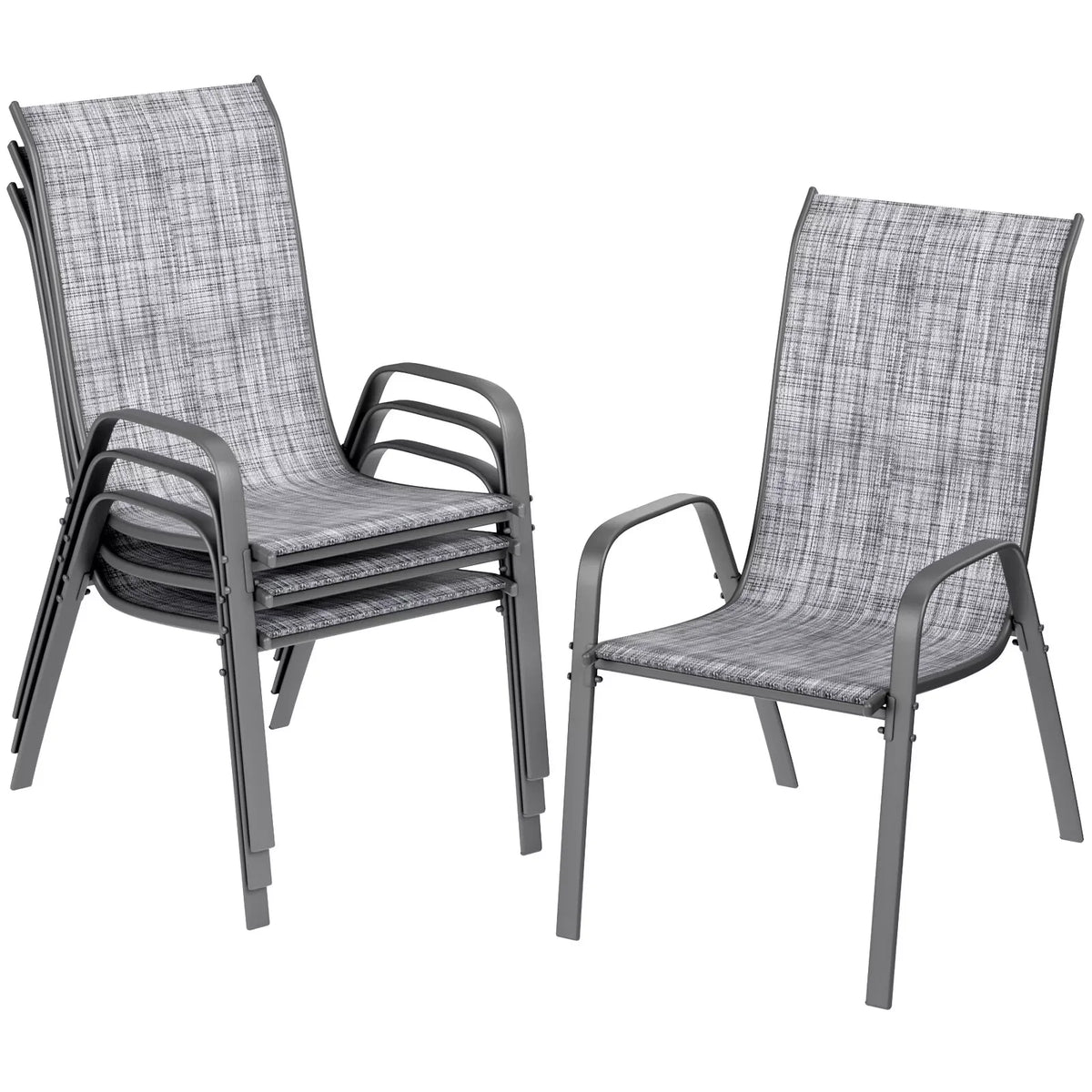 Patio Chairs Set of 4 Outdoor Textilene Stackable Dining Sitting for All Weather, Breathable Lawn Garden Furniture with Armrests