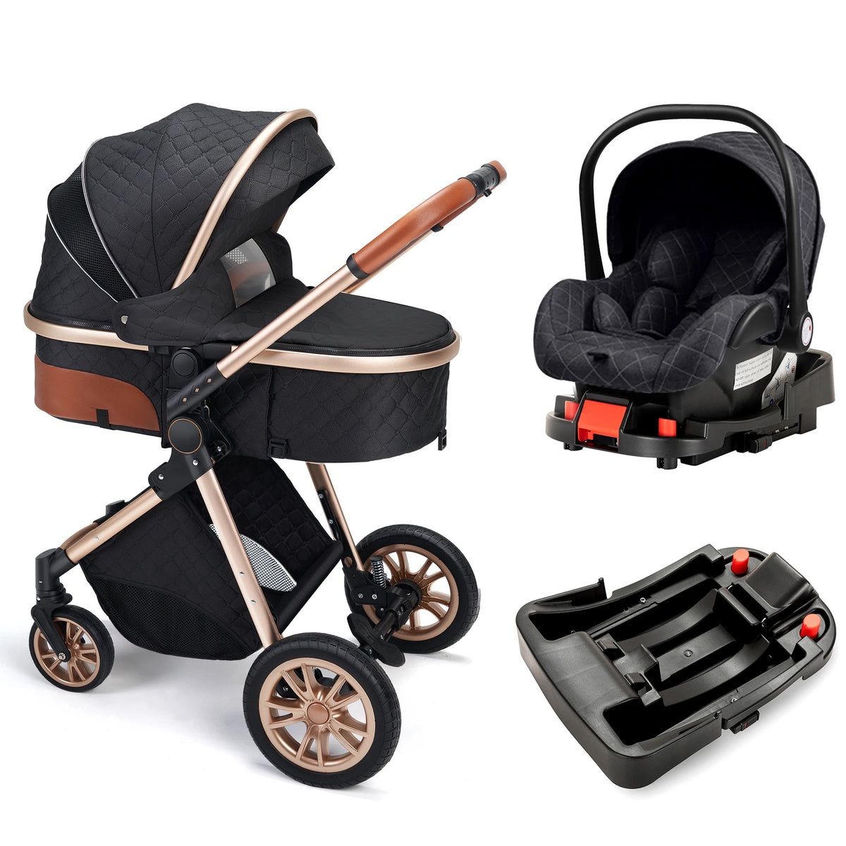 3 in 1 Luxury Pram High Landscape Baby Stroller with Reversible Seat Folding Pushchair for 0-36 Months Kids