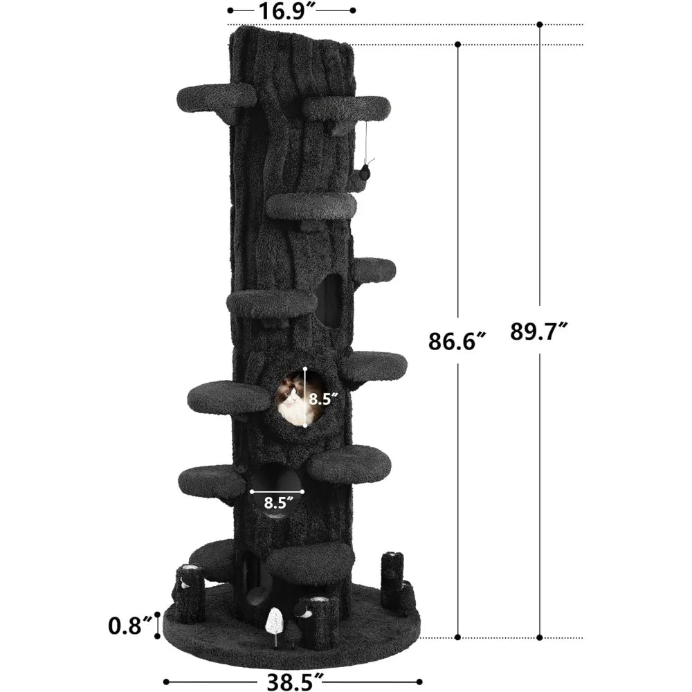 Luxurious 90.5-Inch Tall Indoor Cat Tree with Condo and Soft Cushion for Cats