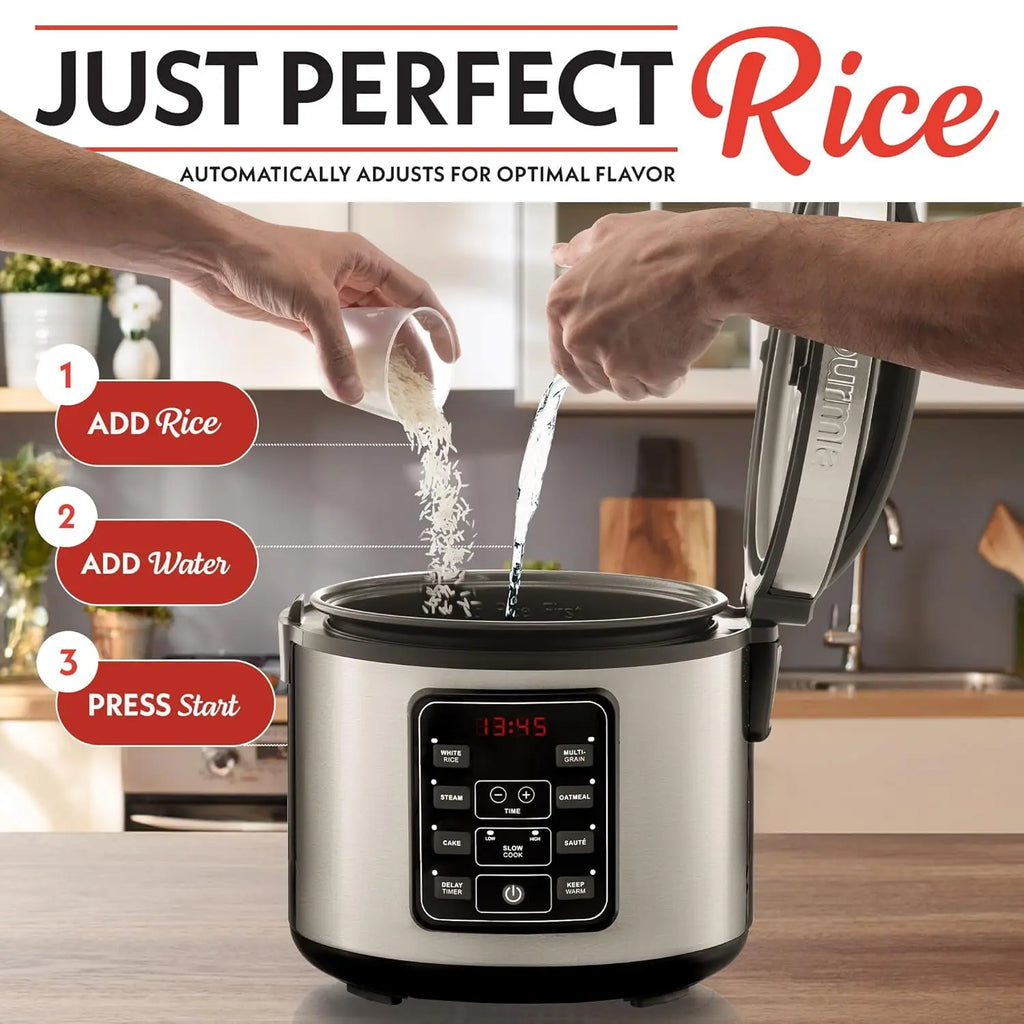 5 Qt Rice Cooker with Digital Controls, 20 Cup Cooked, 10 Cup Uncooked, Nonstick Pot, Steam Tray, Delay Timer, Keep Warm