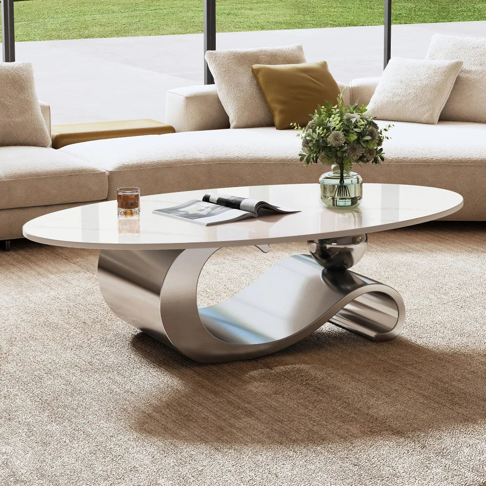 Italian Minimalist Sculptural Coffee Table, Stainless Steel Base Creative Living Room Center Tea Table, Custom Home Furniture