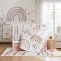 - Over The Rainbow 4-Piece Baby Bed Set - Pink Grey Taupe Tan and Coral - Includes Reversible Quilt Rainbow Fitted Sheet Pink F
