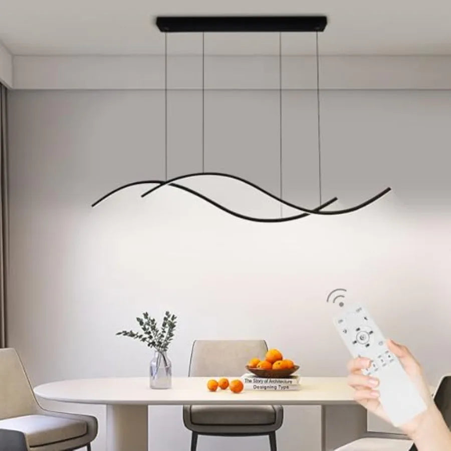 Modern Led Pendant Light Dimmable Led Chandelier for Dining Room Light Fixture Over Table Creative Wave Pendant Light for Kitch
