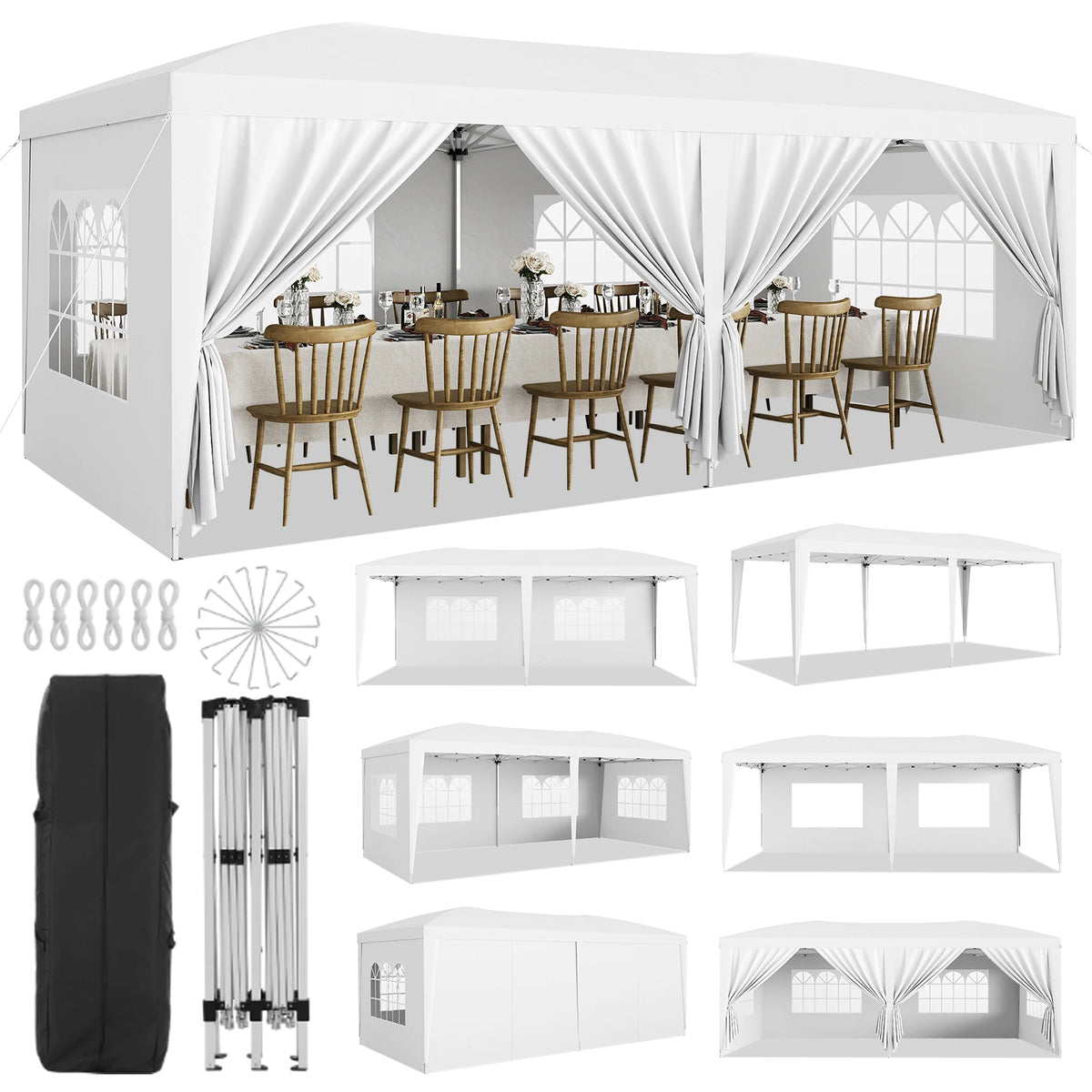10x20 Ft Canopy Tent with 6 Sidewalls, Heavy Duty Outdoor Party Tent, Instant Shelter, Gazebo with Wheeled Bag for Events