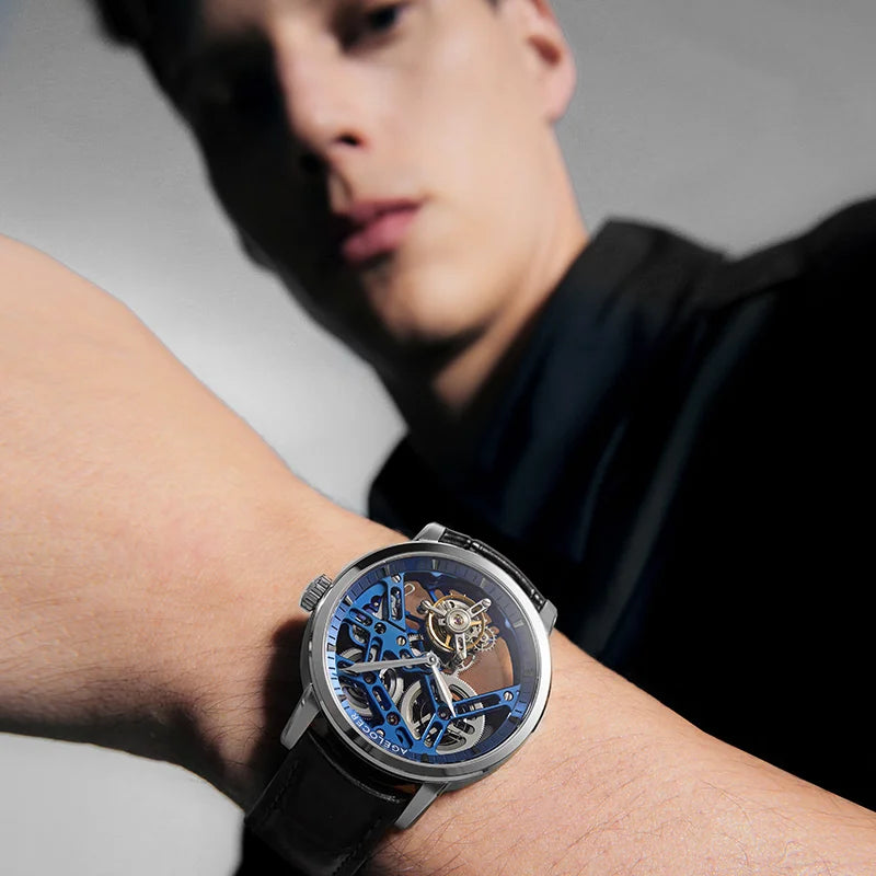 AGELOCER Original Tourbillon Watch Men's Business Formal Luxury Skeleton Manual Mechanical Watch Birthday Gift for Men
