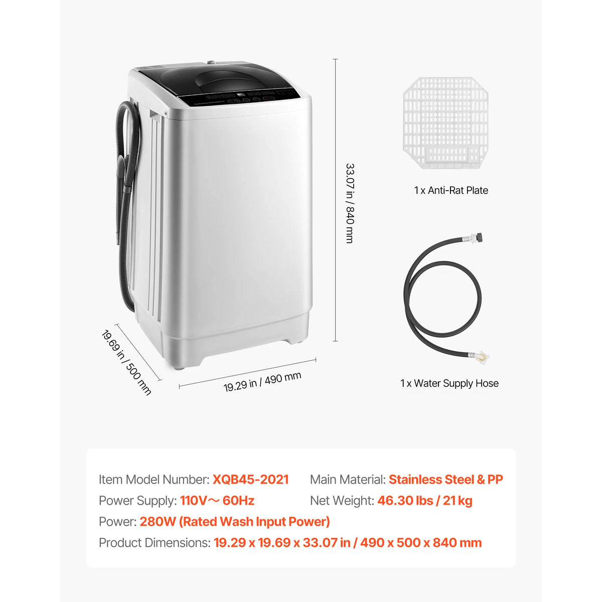 SucceBuy Portable Washing Machine 1.3 cu.ft with LED Display 8 Wash Programs Portable Washer Machine for Apartments RVs Dorms